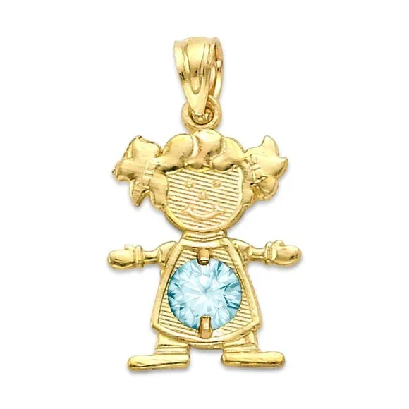 10k Solid Gold Newborn Baby Girl Pendant with Birthstone of Choice for Necklace - Picture 13 of 16